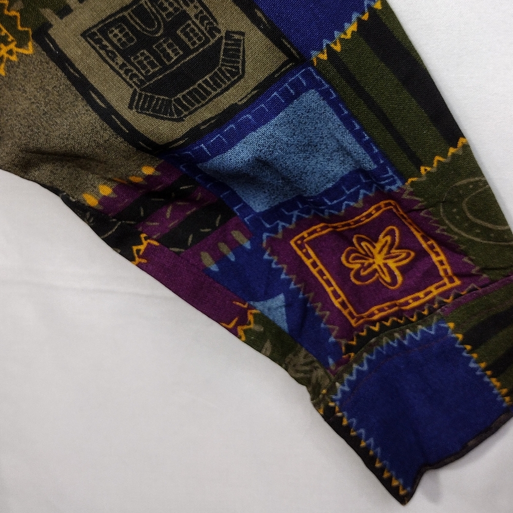 Vintage Ruff Hewn Patchwork Button Shirt Womens L Multicolor Artsy Retro Boho - Picture 3 of 7